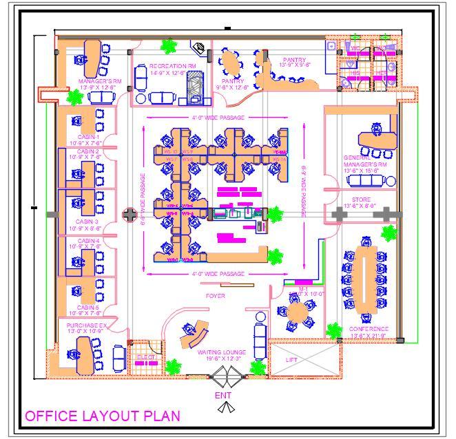 Office Interior Design CAD Drawing  65'x65' Layout